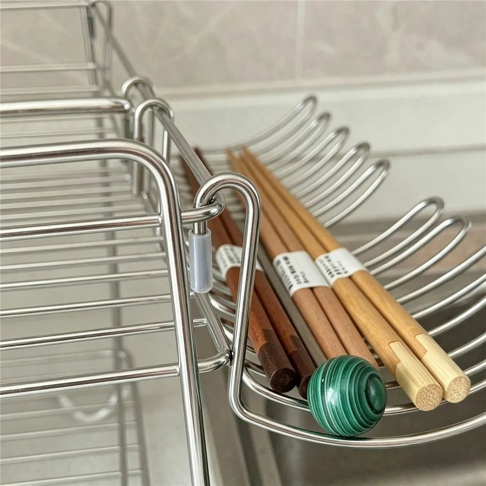 Kitchen Sink Hanging Rack Stainless Steel Draining Organizer with U-Hook for Utensils - 6