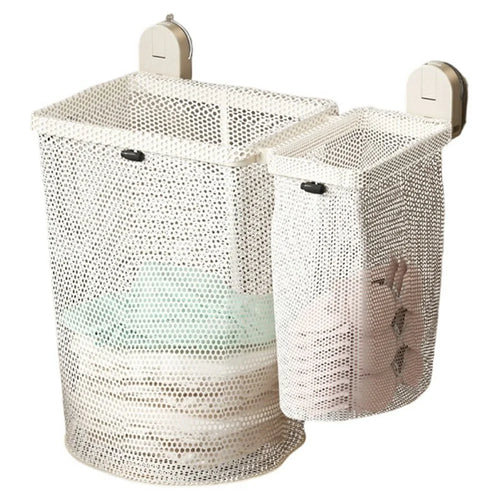 2-Compartment Foldable Wall Mounted Laundry Basket Suction Cup No Drill Dirty Clothes Hamper for Bathroom - White - 1