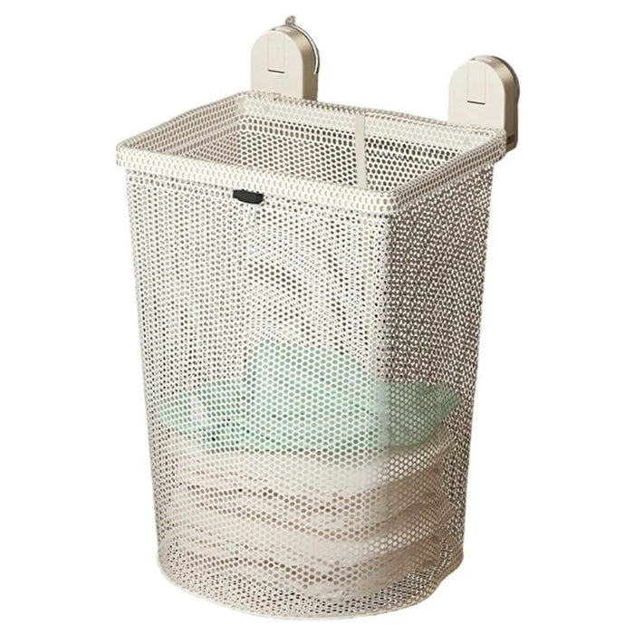 Wall-Mounted Bathroom Laundry Basket Foldable Suction Cup No Drill Dirty Clothes Hamper - White - 1