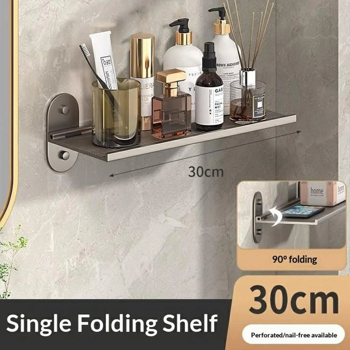 30x12x7cm Bathroom Aluminum Folding Wall Shelf No-Punch 90 Degree Foldable Storage Rack for Toilet Kitchen - 7