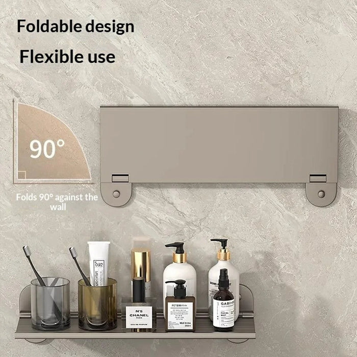 50x12x7cm Bathroom Aluminum Folding Wall Shelf No-Punch 90 Degree Foldable Storage Rack for Toilet Kitchen - 3