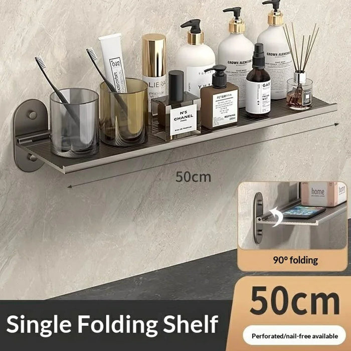 50x12x7cm Bathroom Aluminum Folding Wall Shelf No-Punch 90 Degree Foldable Storage Rack for Toilet Kitchen - 7