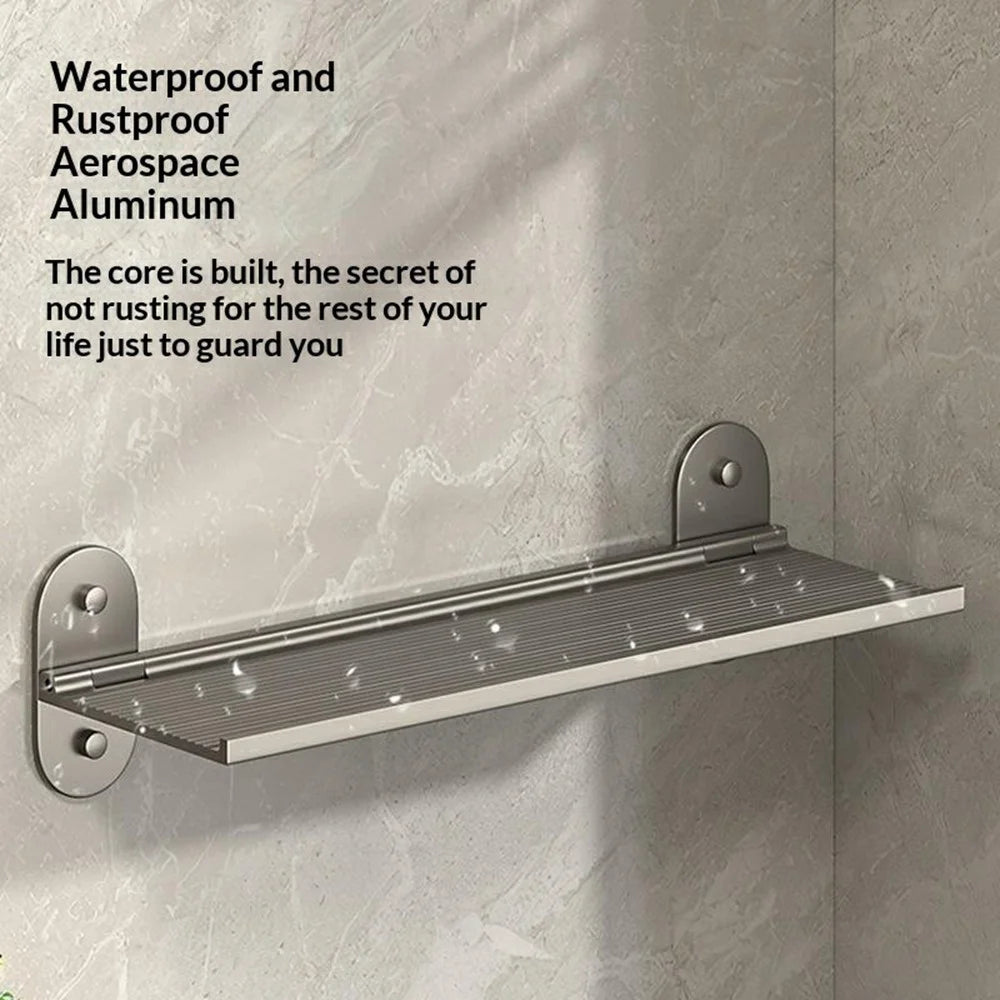 60x12x7cm Bathroom Aluminum Folding Wall Shelf No-Punch 90 Degree Foldable Storage Rack for Toilet Kitchen - 5
