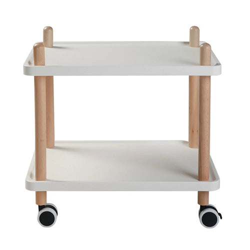 2-Tier Square Style Side Table Mobile Storage Cart Rolling Utility Cart Wood Frame ABS Tray Lockable Wheels Storage Rack for Kitchen Bedroom - 1