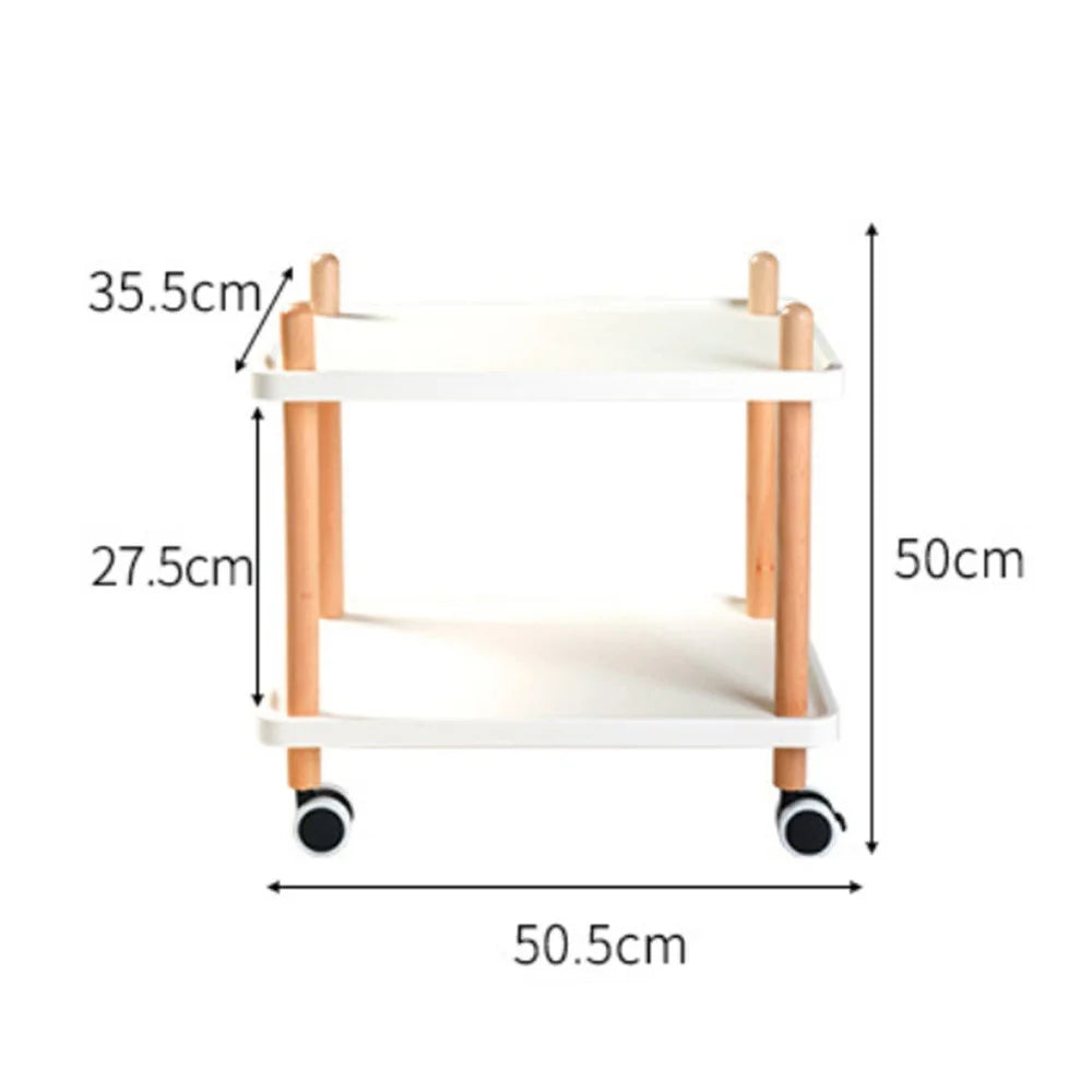 2-Tier Square Style Side Table Mobile Storage Cart Rolling Utility Cart Wood Frame ABS Tray Lockable Wheels Storage Rack for Kitchen Bedroom - 5