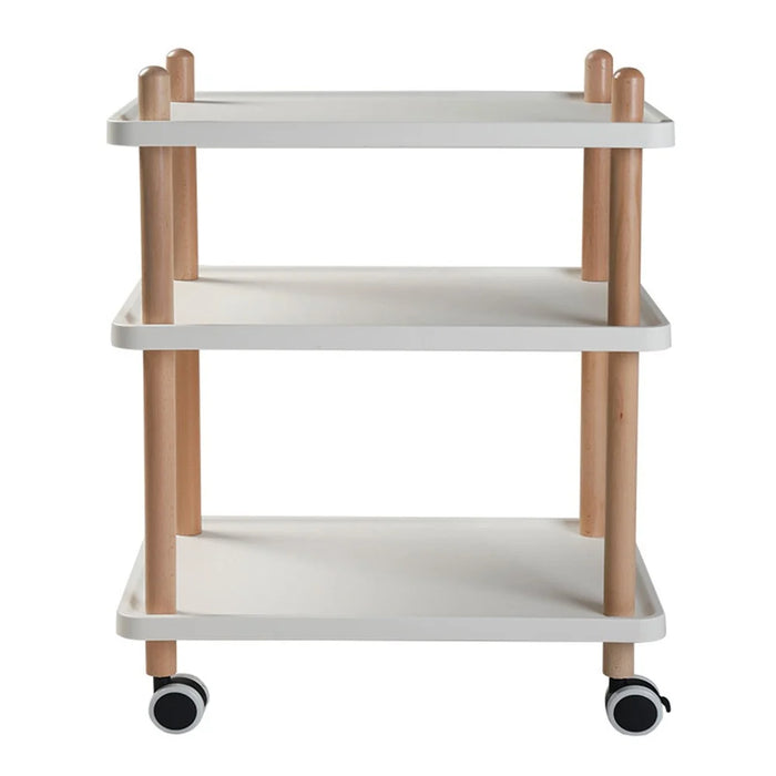 3-Tier Square Style Side Table Mobile Storage Cart Rolling Utility Cart Wood Frame ABS Tray Lockable Wheels Storage Rack for Kitchen Bedroom - 1