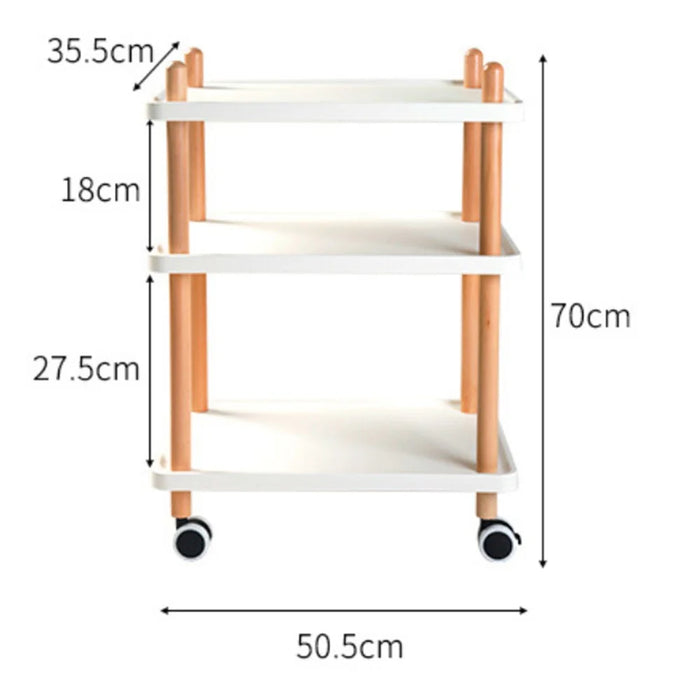 3-Tier Square Style Side Table Mobile Storage Cart Rolling Utility Cart Wood Frame ABS Tray Lockable Wheels Storage Rack for Kitchen Bedroom - 5