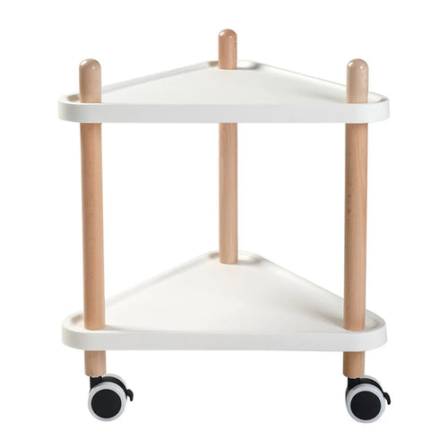 2-Tier Triangular Style Side Table Mobile Storage Cart Rolling Utility Cart Wood Frame ABS Tray Lockable Wheels Storage Rack for Kitchen Bedroom - 1