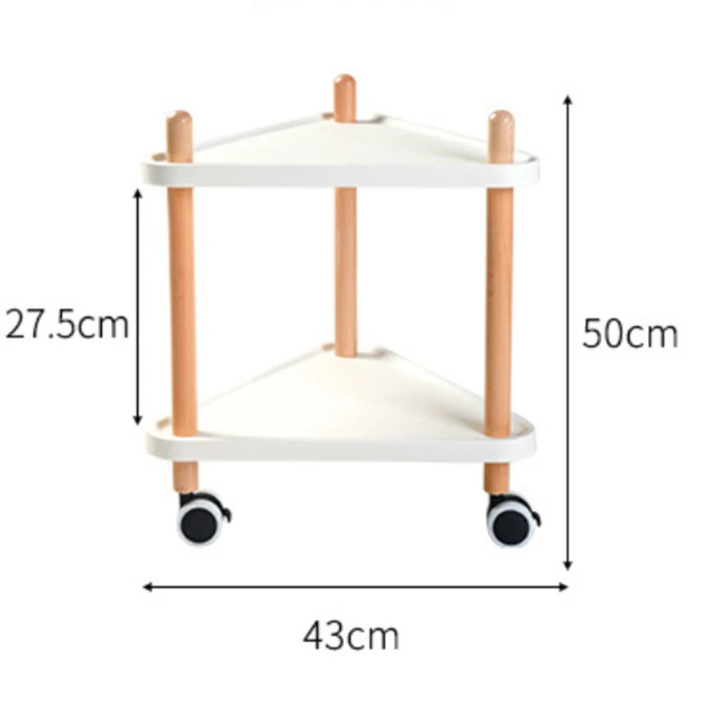 2-Tier Triangular Style Side Table Mobile Storage Cart Rolling Utility Cart Wood Frame ABS Tray Lockable Wheels Storage Rack for Kitchen Bedroom - 4