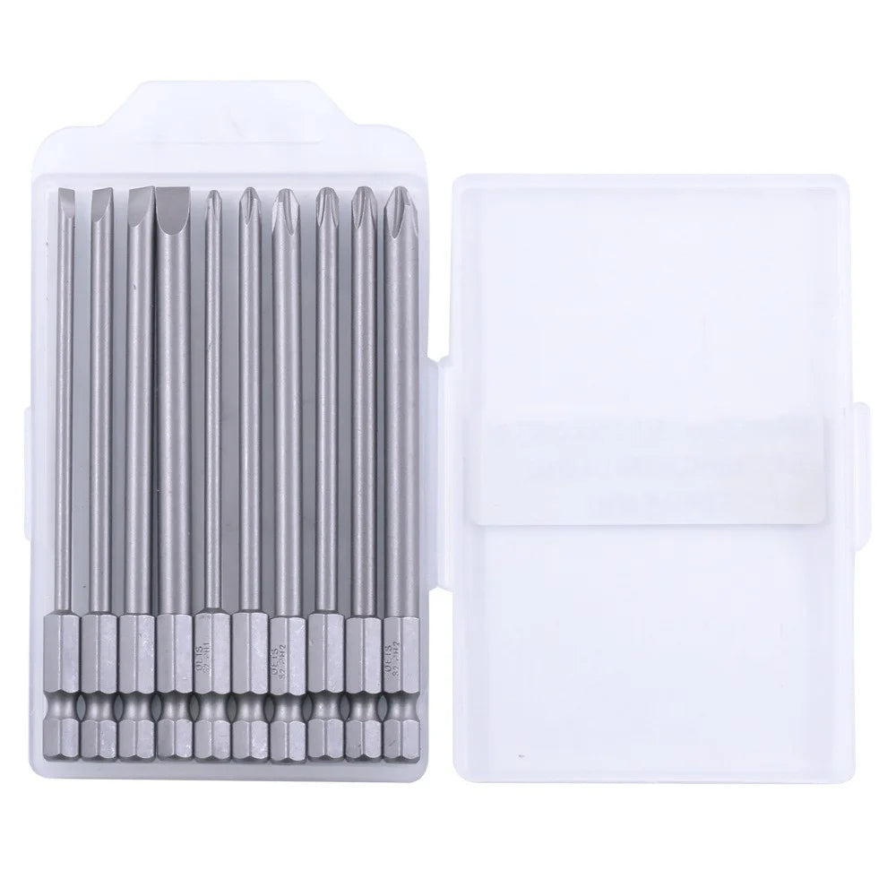 10PCS Hex Screwdriver Bit Heads Slotted Phillips Drill Head Set 100mm Length S2 Steel with Magnetic for Power Screwdriver Drill - 1