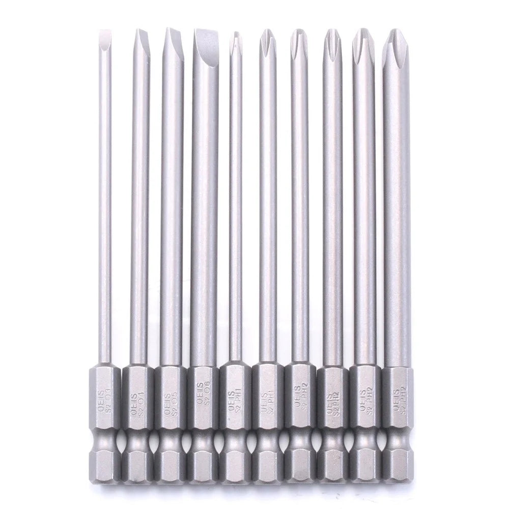 10PCS Hex Screwdriver Bit Heads Slotted Phillips Drill Head Set 100mm Length S2 Steel with Magnetic for Power Screwdriver Drill - 3