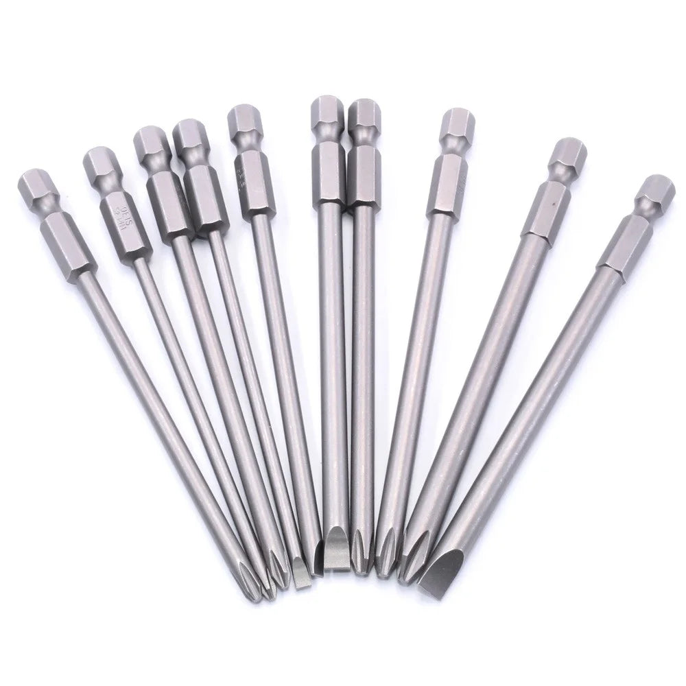 10PCS Hex Screwdriver Bit Heads Slotted Phillips Drill Head Set 100mm Length S2 Steel with Magnetic for Power Screwdriver Drill - 4