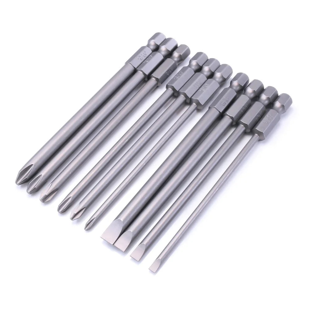10PCS Hex Screwdriver Bit Heads Slotted Phillips Drill Head Set 100mm Length S2 Steel with Magnetic for Power Screwdriver Drill - 5