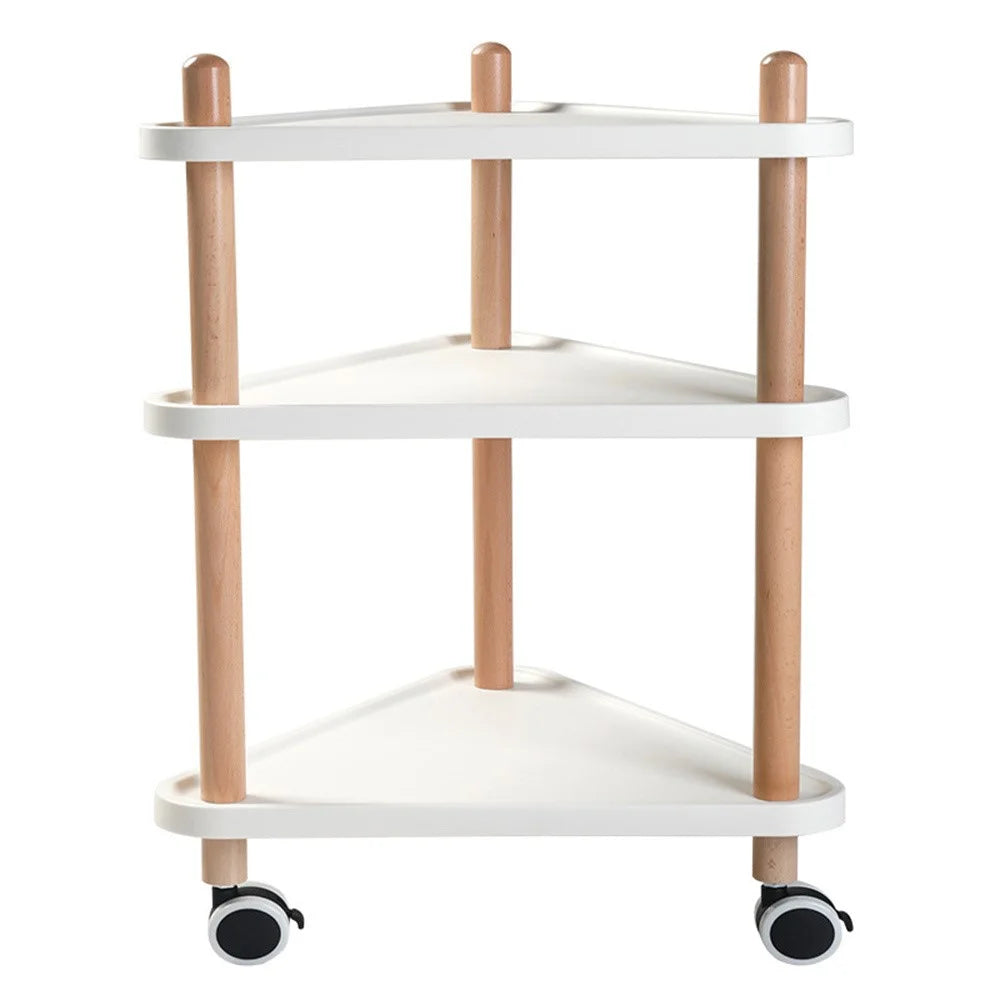 3-Tier Triangular Style Side Table Mobile Storage Cart Rolling Utility Cart Wood Frame ABS Tray Lockable Wheels Storage Rack for Kitchen Bedroom - 1