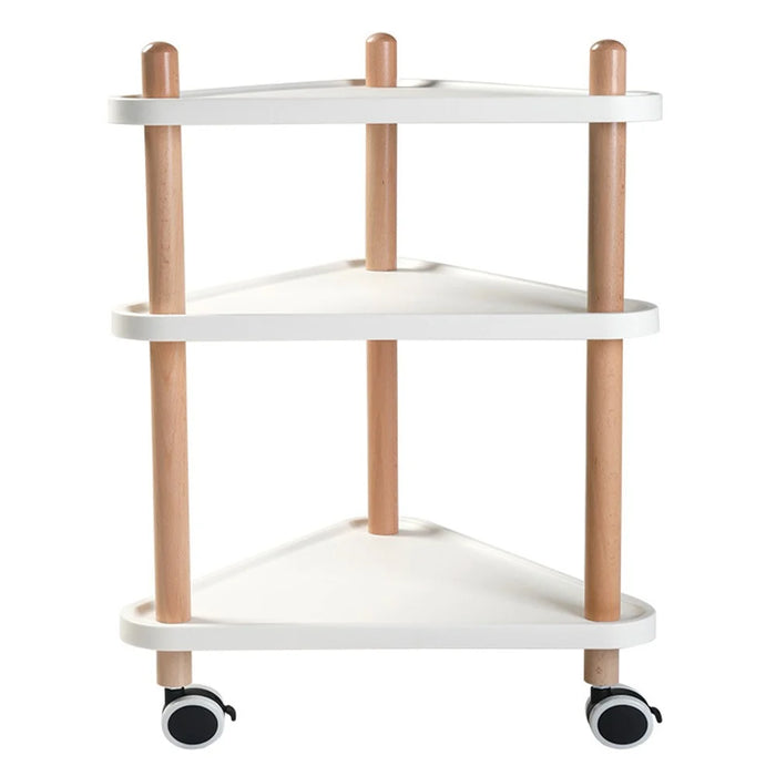 3-Tier Triangular Style Side Table Mobile Storage Cart Rolling Utility Cart Wood Frame ABS Tray Lockable Wheels Storage Rack for Kitchen Bedroom - 1