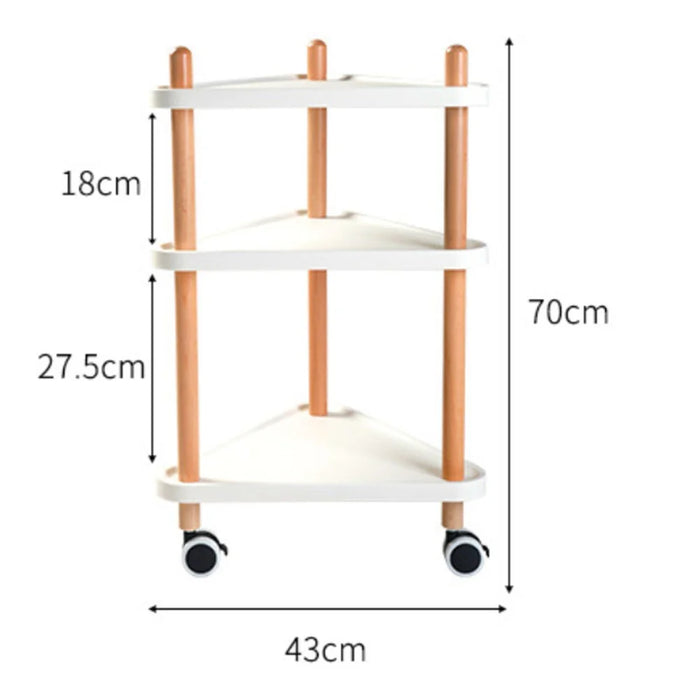 3-Tier Triangular Style Side Table Mobile Storage Cart Rolling Utility Cart Wood Frame ABS Tray Lockable Wheels Storage Rack for Kitchen Bedroom - 5