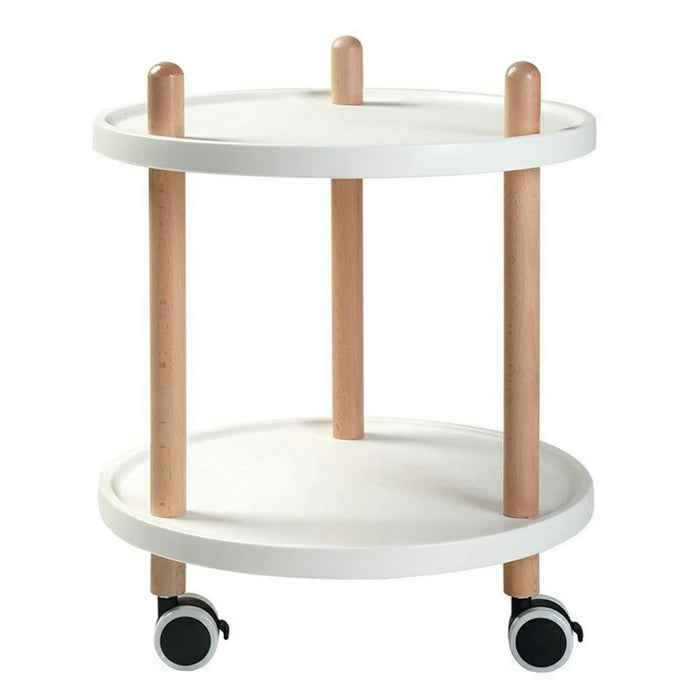 2-Tier Round Style Side Table Mobile Storage Cart Rolling Utility Cart Wood Frame ABS Tray Lockable Wheels Storage Rack for Kitchen Bedroom - 1