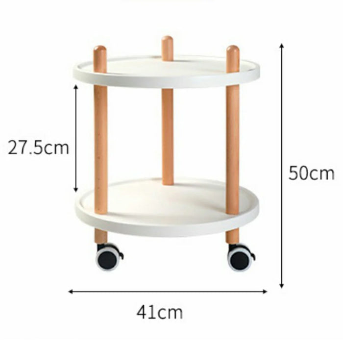 2-Tier Round Style Side Table Mobile Storage Cart Rolling Utility Cart Wood Frame ABS Tray Lockable Wheels Storage Rack for Kitchen Bedroom - 6
