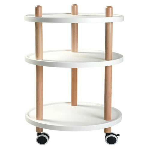 3-Tier Round Style Side Table Mobile Storage Cart Rolling Utility Cart Wood Frame ABS Tray Lockable Wheels Storage Rack for Kitchen Bedroom - 1