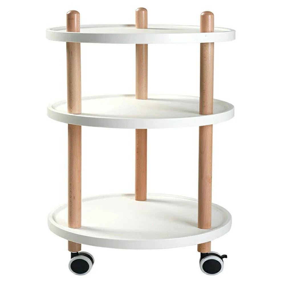 3-Tier Round Style Side Table Mobile Storage Cart Rolling Utility Cart Wood Frame ABS Tray Lockable Wheels Storage Rack for Kitchen Bedroom - 1