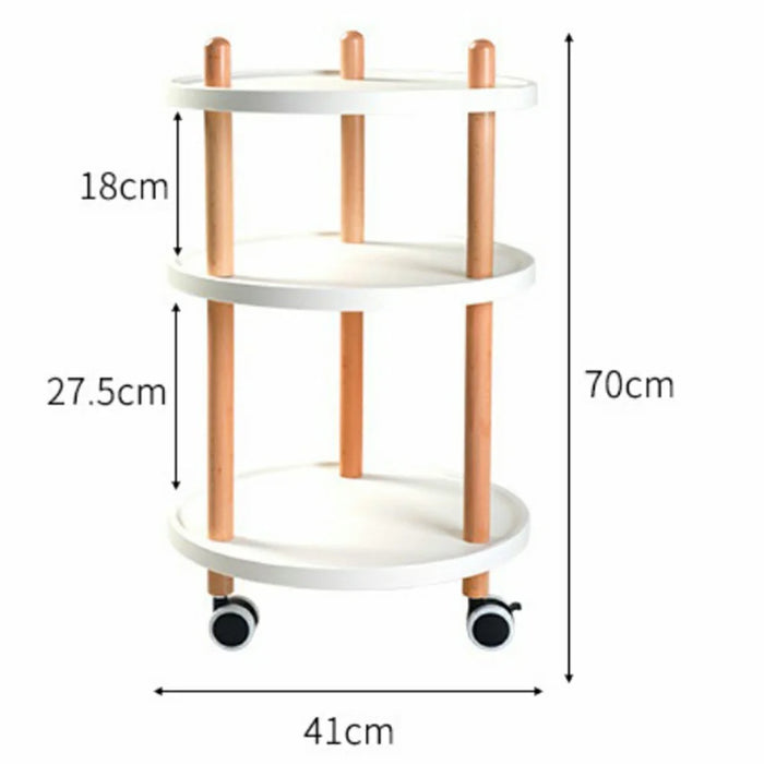 3-Tier Round Style Side Table Mobile Storage Cart Rolling Utility Cart Wood Frame ABS Tray Lockable Wheels Storage Rack for Kitchen Bedroom - 6