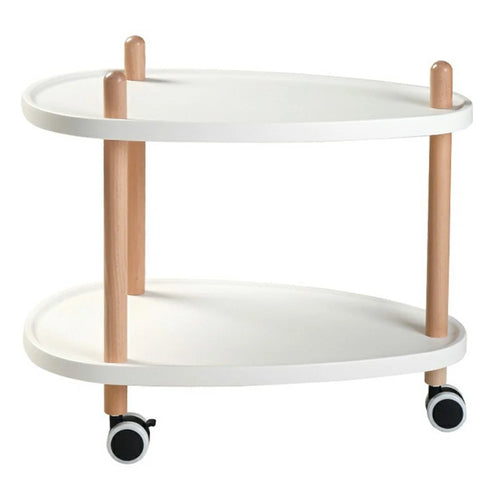 2-Tier Oval Style Side Table Mobile Storage Cart Rolling Utility Cart Wood Frame ABS Tray Lockable Wheels Storage Rack for Kitchen Bedroom - 1