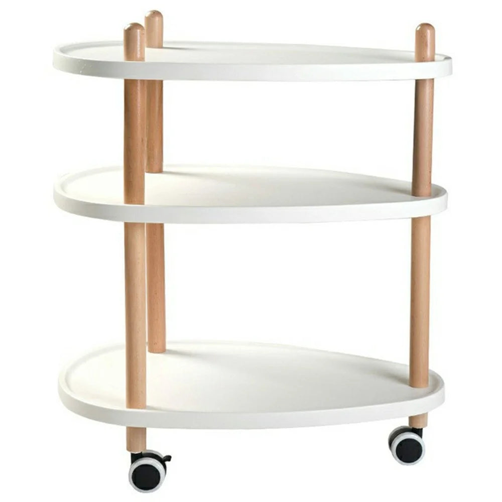3-Tier Oval Style Side Table Mobile Storage Cart Rolling Utility Cart Wood Frame ABS Tray Lockable Wheels Storage Rack for Kitchen Bedroom - 1