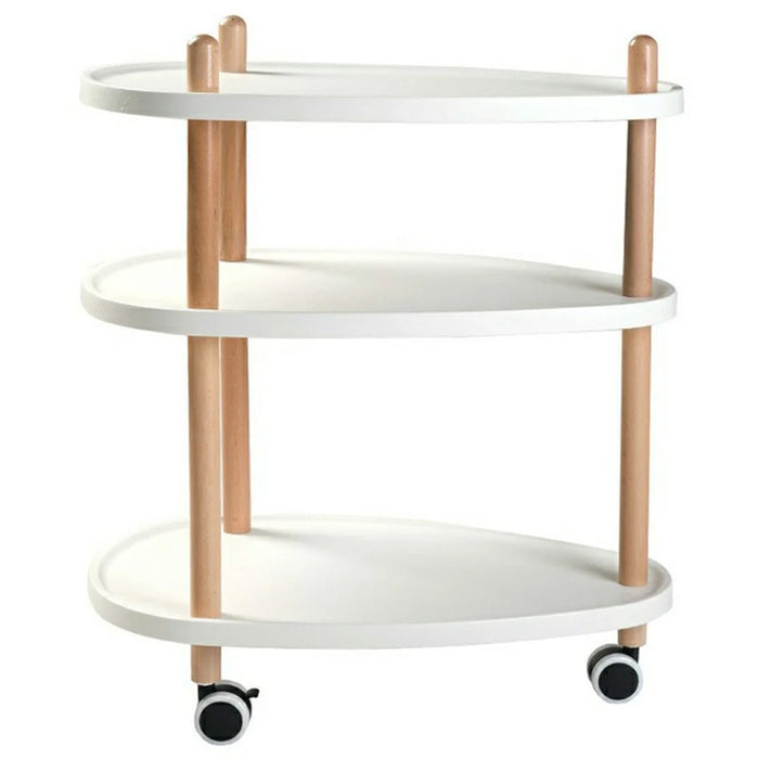 3-Tier Oval Style Side Table Mobile Storage Cart Rolling Utility Cart Wood Frame ABS Tray Lockable Wheels Storage Rack for Kitchen Bedroom - 1