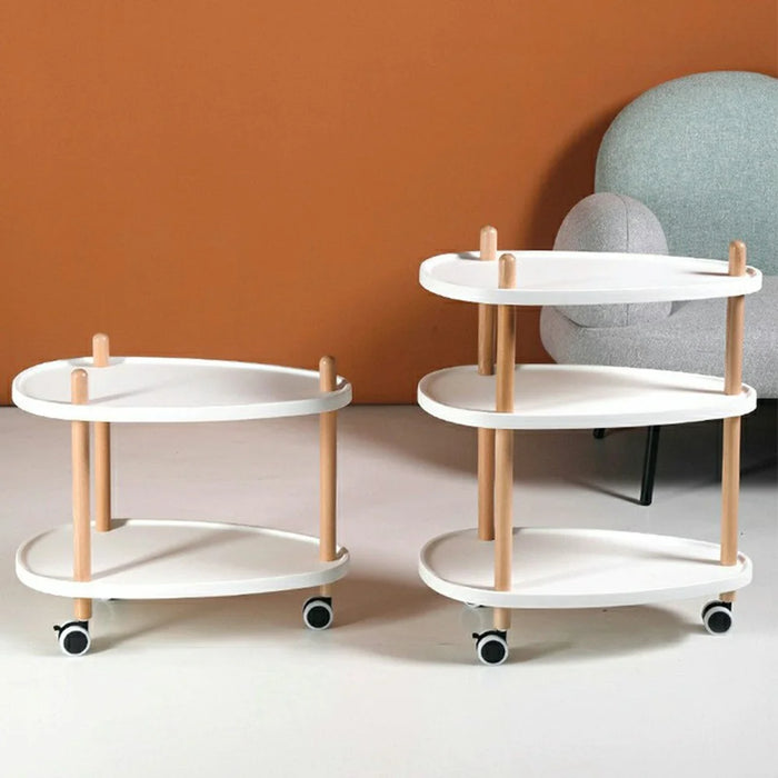 3-Tier Oval Style Side Table Mobile Storage Cart Rolling Utility Cart Wood Frame ABS Tray Lockable Wheels Storage Rack for Kitchen Bedroom - 5