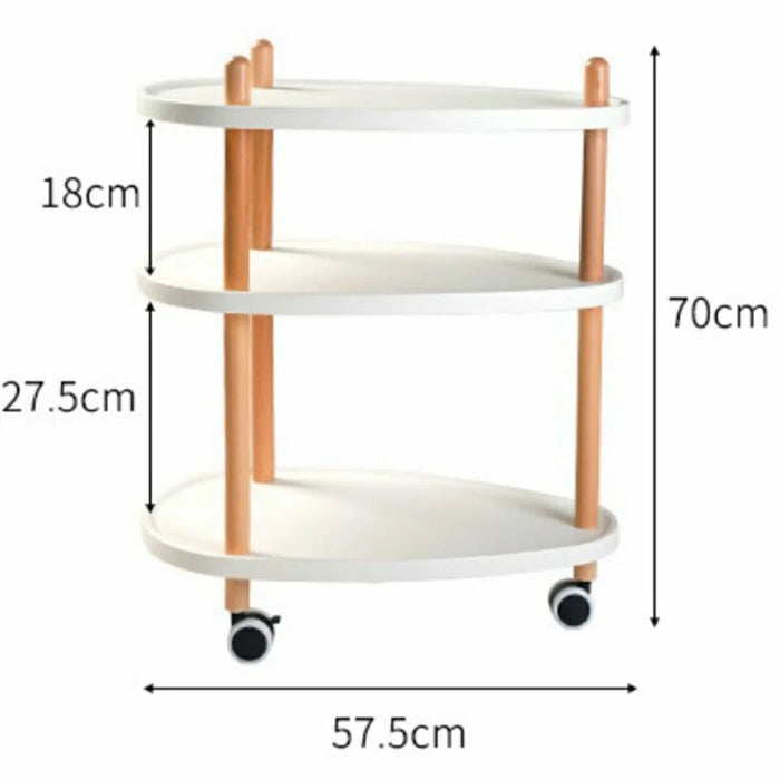 3-Tier Oval Style Side Table Mobile Storage Cart Rolling Utility Cart Wood Frame ABS Tray Lockable Wheels Storage Rack for Kitchen Bedroom - 6