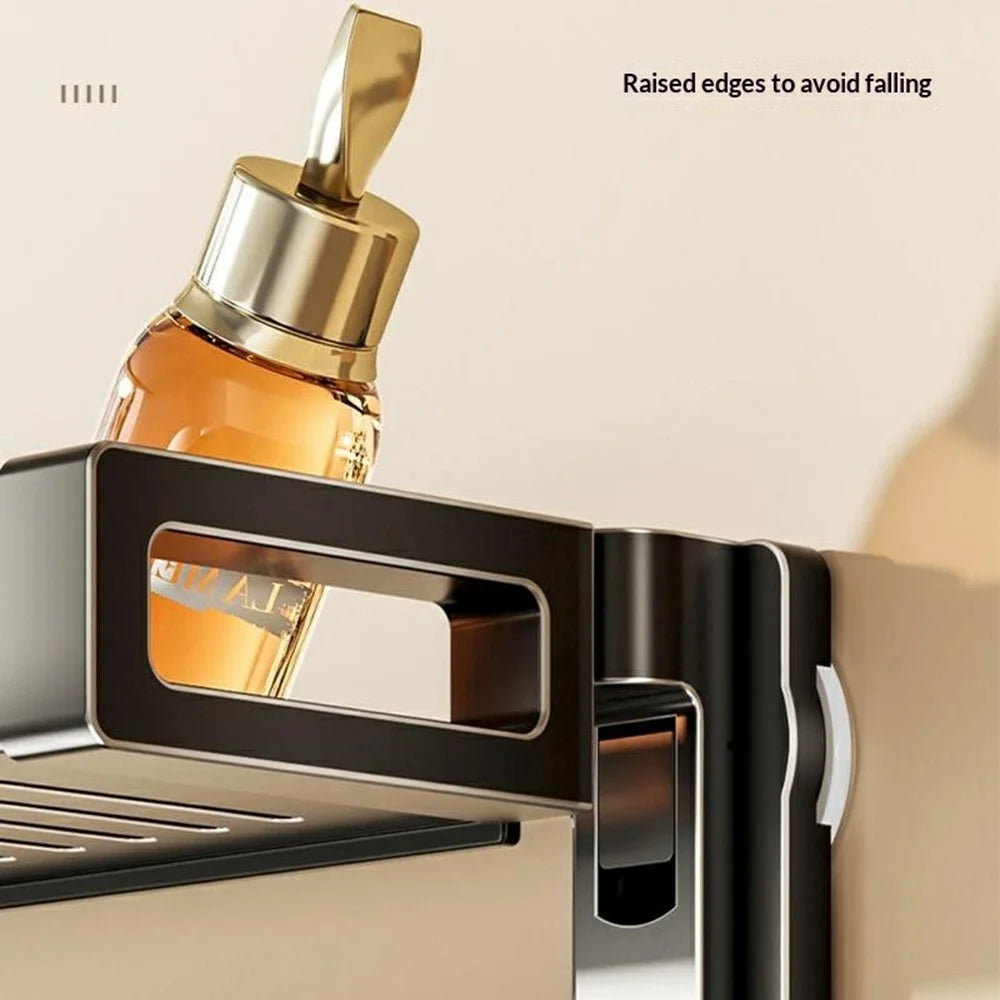32x17x43cm 3-Tier Suction Cup Bathroom Shelf Foldable Wall Mount Storage Rack with Carbon Steel Towel Bar for Toilet Shower - Gunmetal Grey - 4