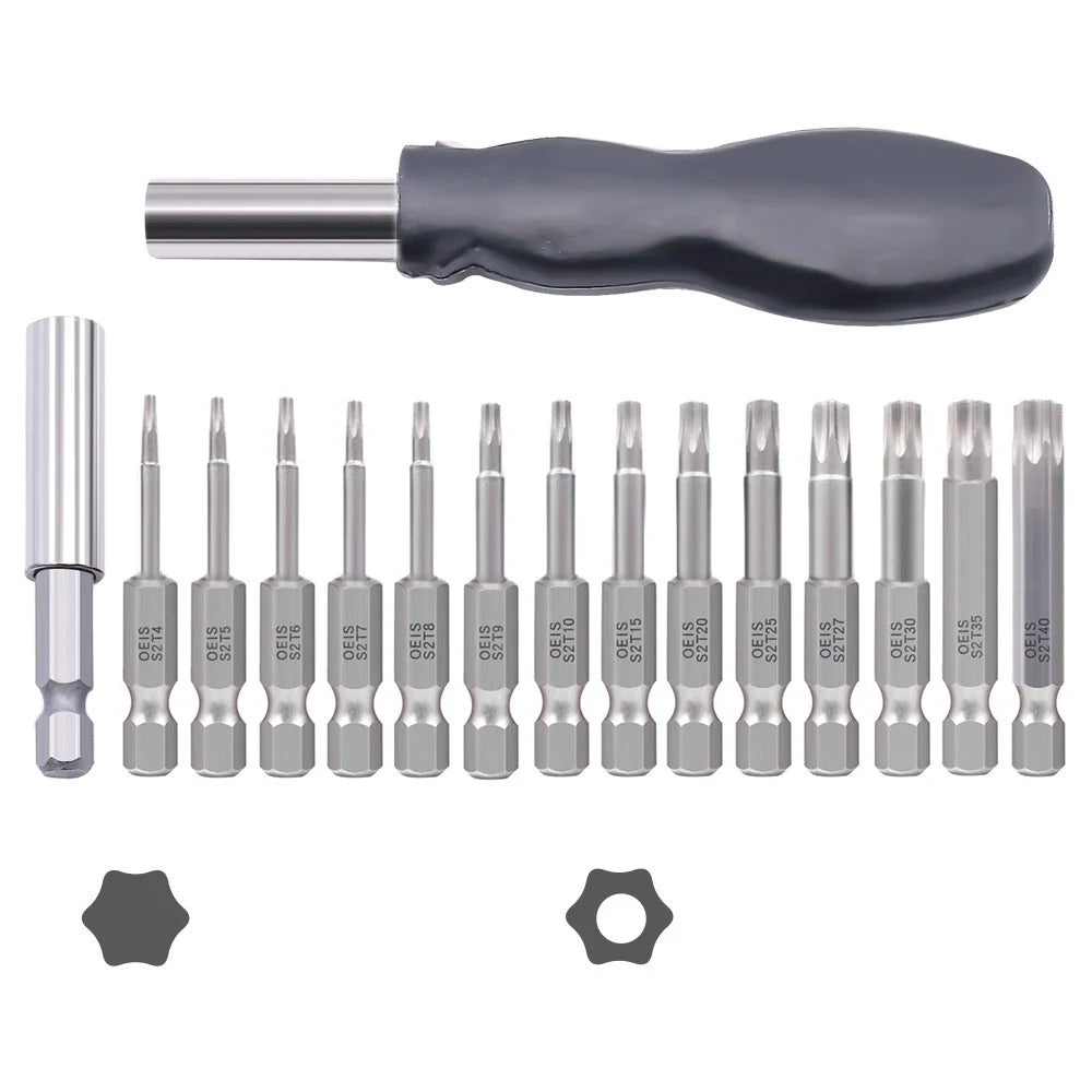 16PCS Torx Security Screwdriver Drill Bit Set S2 Steel 1 / 4 Inch Magnetic Hex Shank Star Bits - 1