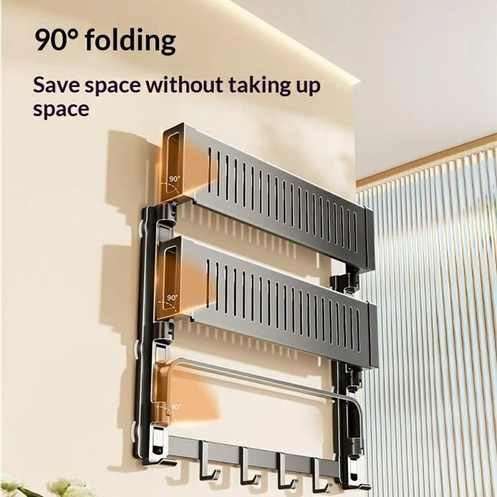 62x17x43cm 3-Tier Suction Cup Bathroom Shelf Foldable Wall Mount Storage Rack with Carbon Steel Towel Bar for Toilet Shower - Gunmetal Grey - 2