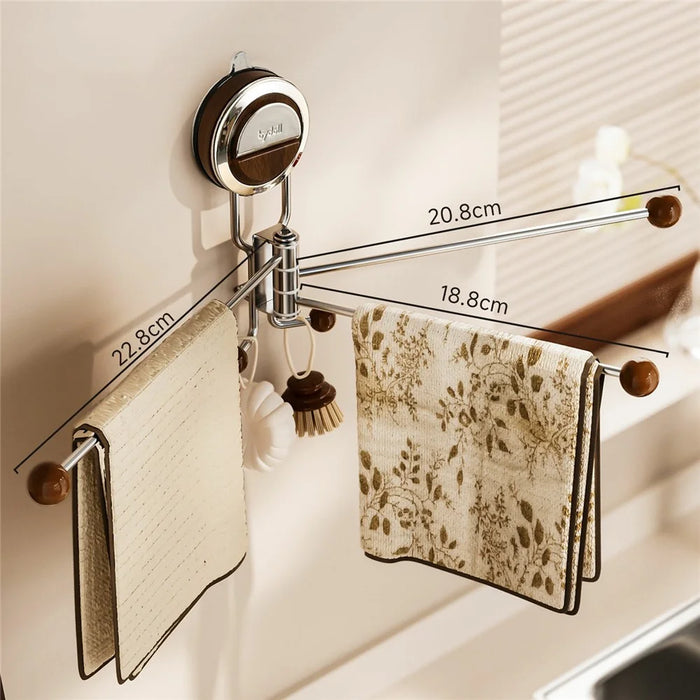 BYDOLL No-Drill Suction Cup Rotating Towel Holder 270 Degree Rotating 3-Rod Wall Mount Storage Rack for Kitchen Bathroom Balconies Entryways - 6