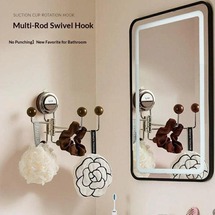 BYDOL Multi Rod Swivel Hook Towel Holder Wall Mount Suction Cup Organizer Storage Rack for Bathroom Kitchen Balconies Entryways - 2