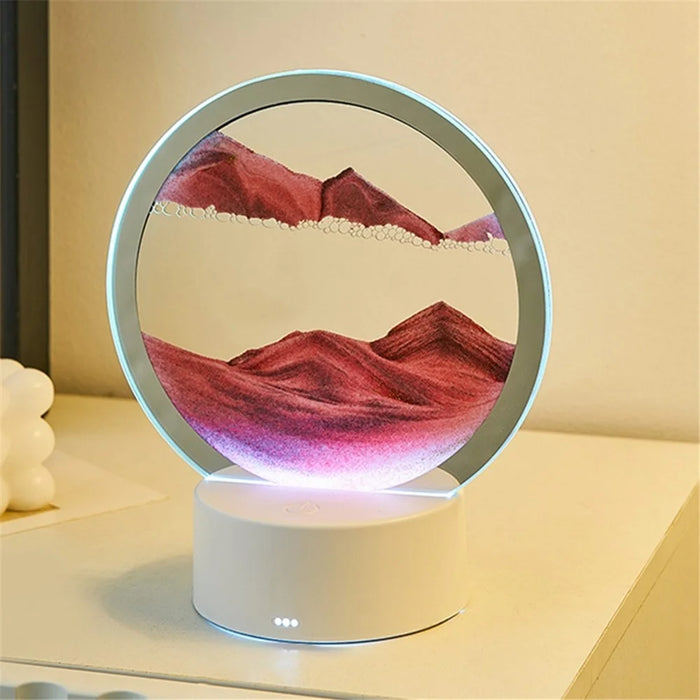 3D Quicksand Table Lamp Dynamic Sand Painting Night Light with Touch Switch Home Decoration - Red - 1