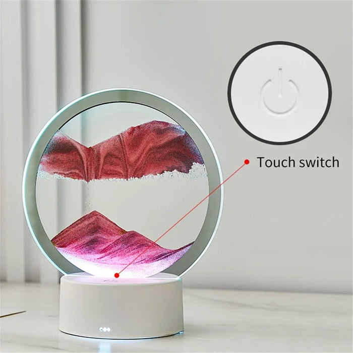 3D Quicksand Table Lamp Dynamic Sand Painting Night Light with Touch Switch Home Decoration - Red - 2