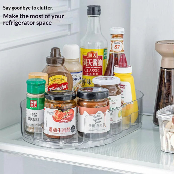 360 Degree Rotating Refrigerator Storage Organizer Tray PET Construction Kitchen Spice Rack for Fridge - Transparent - 3
