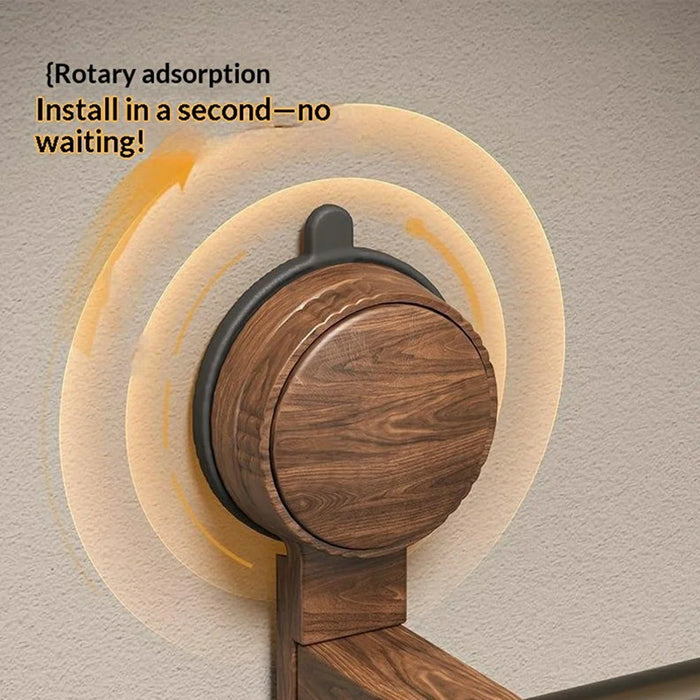 Retro Foldable Walnut Towel Ring Rack 180 Degree Flip No-Drill Suction Cup Aluminum Ring Tower Holder for Bathroom - Black Walnut  /  Black Ring - 2