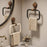 Retro Foldable Walnut Towel Ring Rack 180 Degree Flip No-Drill Suction Cup Aluminum Ring Tower Holder for Bathroom - Black Walnut  /  Black Ring - 6