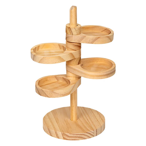 4-Tier Rotating Storage Shelf Solid Wood Desktop Jewelry Organizer Rack for Entryway Keys - Natural Color - 1