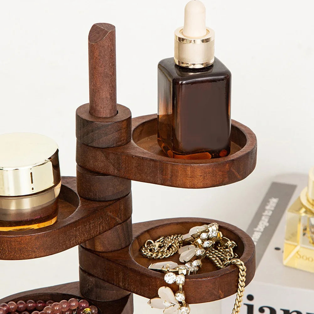 4-Tier Rotating Storage Shelf Solid Wood Desktop Jewelry Organizer Rack for Entryway Keys - Natural Color - 5