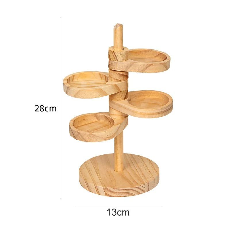 4-Tier Rotating Storage Shelf Solid Wood Desktop Jewelry Organizer Rack for Entryway Keys - Natural Color - 7