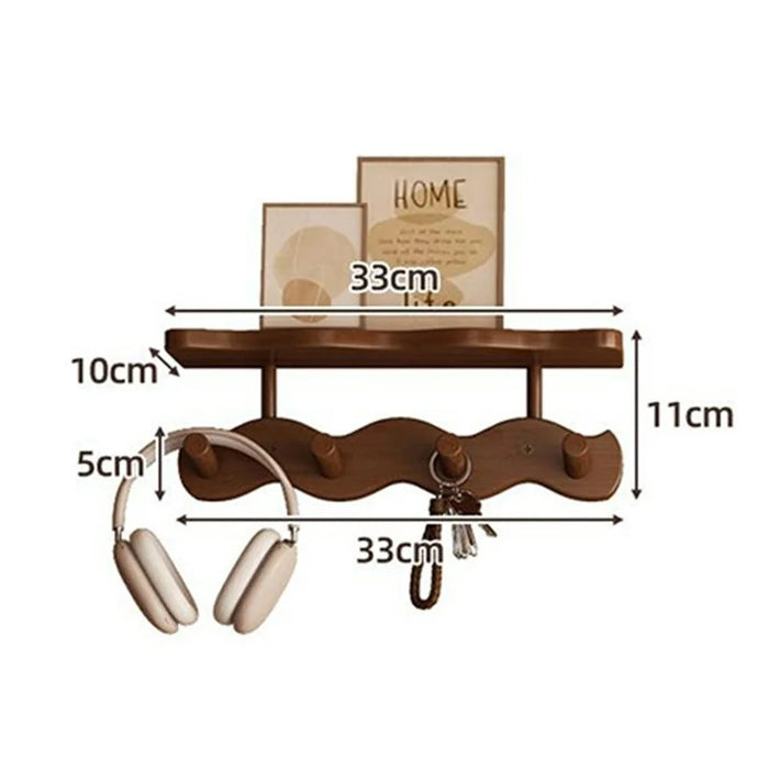 4 Hooks Wavy Wood Wall Mounted Coat Hanging Rack with Storage Shelf No Drill Bamboo Entryway Organizer - Natural Color - 6