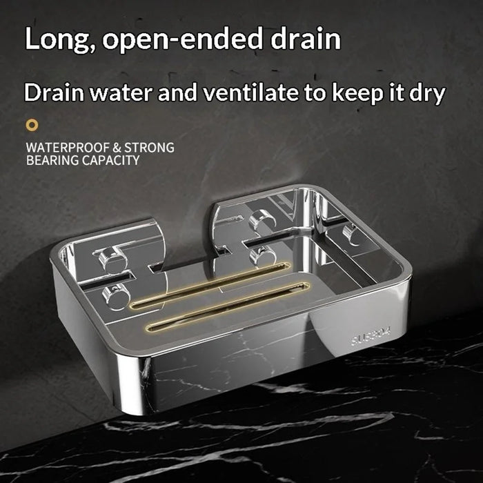 304 Stainless Steel Soap Dish Wall Mounted No Drill Bathroom Organizer Drain Soap Holder - 2