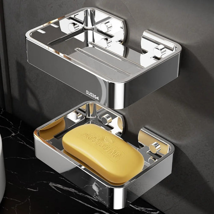 304 Stainless Steel Soap Dish Wall Mounted No Drill Bathroom Organizer Drain Soap Holder - 3