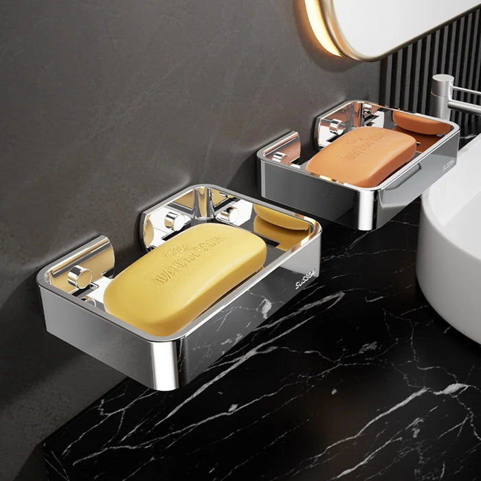 304 Stainless Steel Soap Dish Wall Mounted No Drill Bathroom Organizer Drain Soap Holder - 4