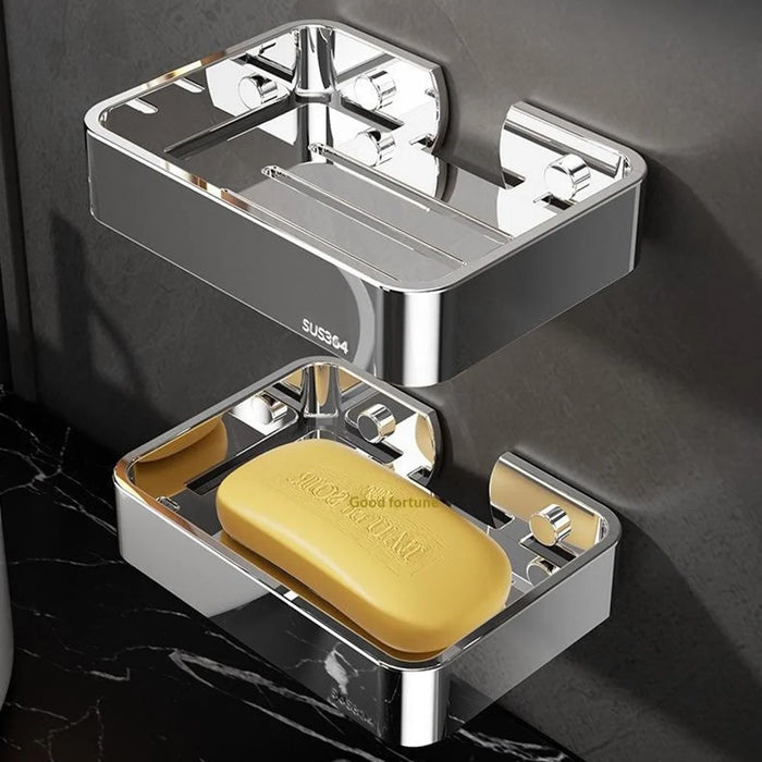 304 Stainless Steel Soap Dish Wall Mounted No Drill Bathroom Organizer Drain Soap Holder - 6