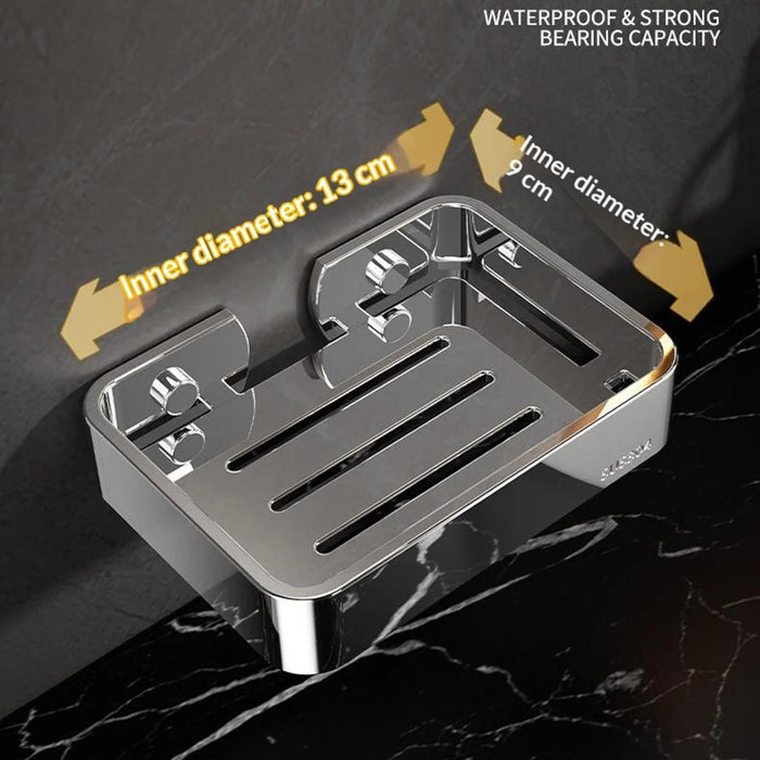 304 Stainless Steel Soap Dish Wall Mounted No Drill Bathroom Organizer Drain Soap Holder - 7