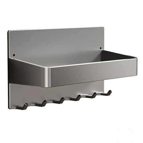 Magnetic Entry Door Hook Rack No Drill Kitchen Refrigerator Side Storage Organizer with 5 Hooks - Gunmetal Grey - 1